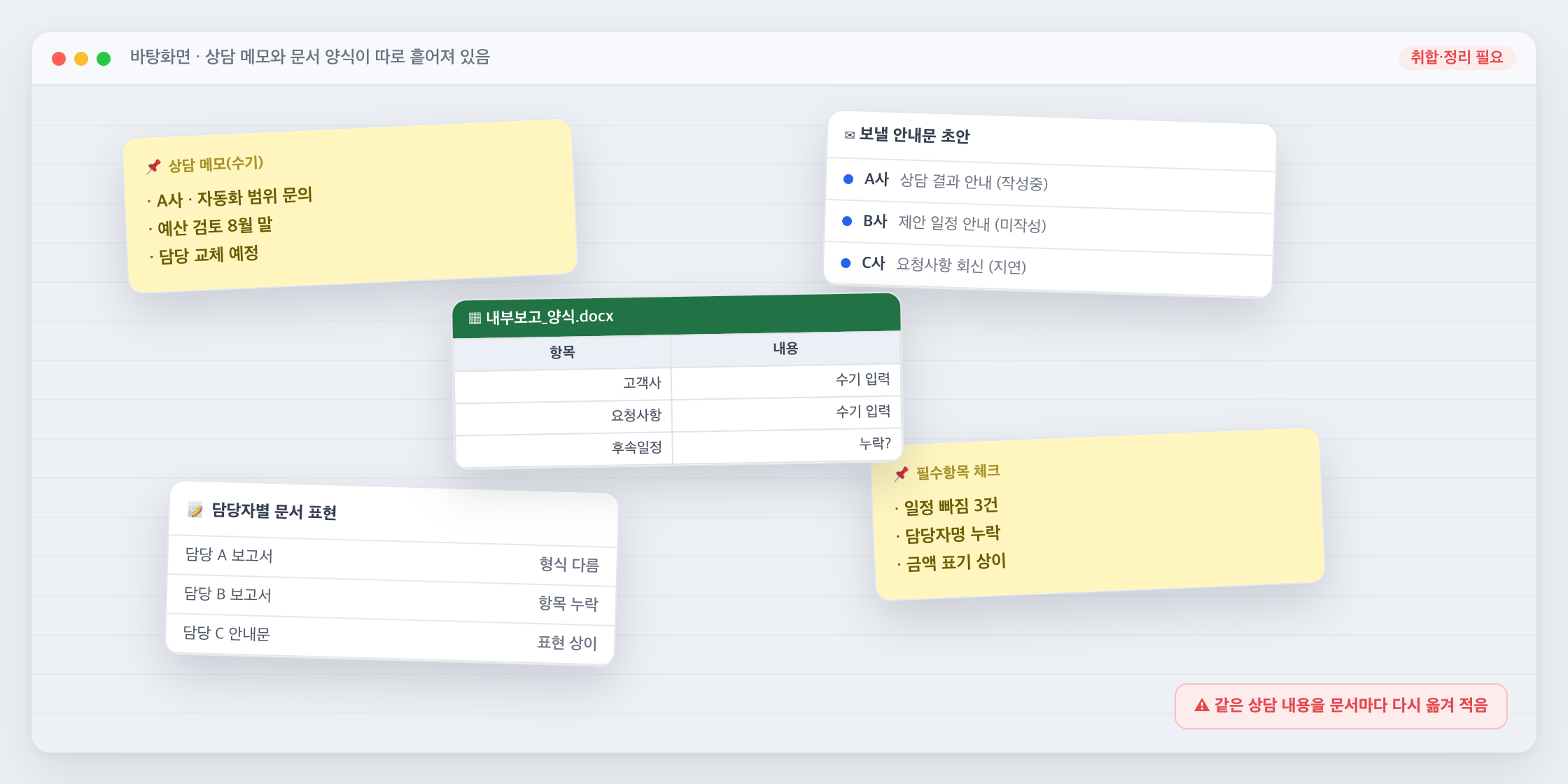 상담 메모 수기 정리 화면
