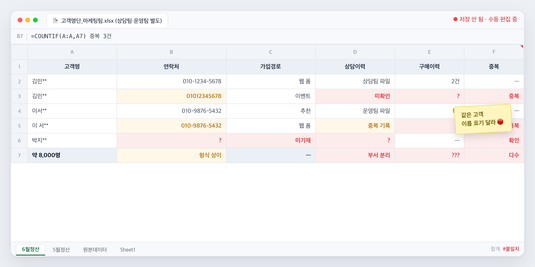 부서별 고객 파일 분산 화면