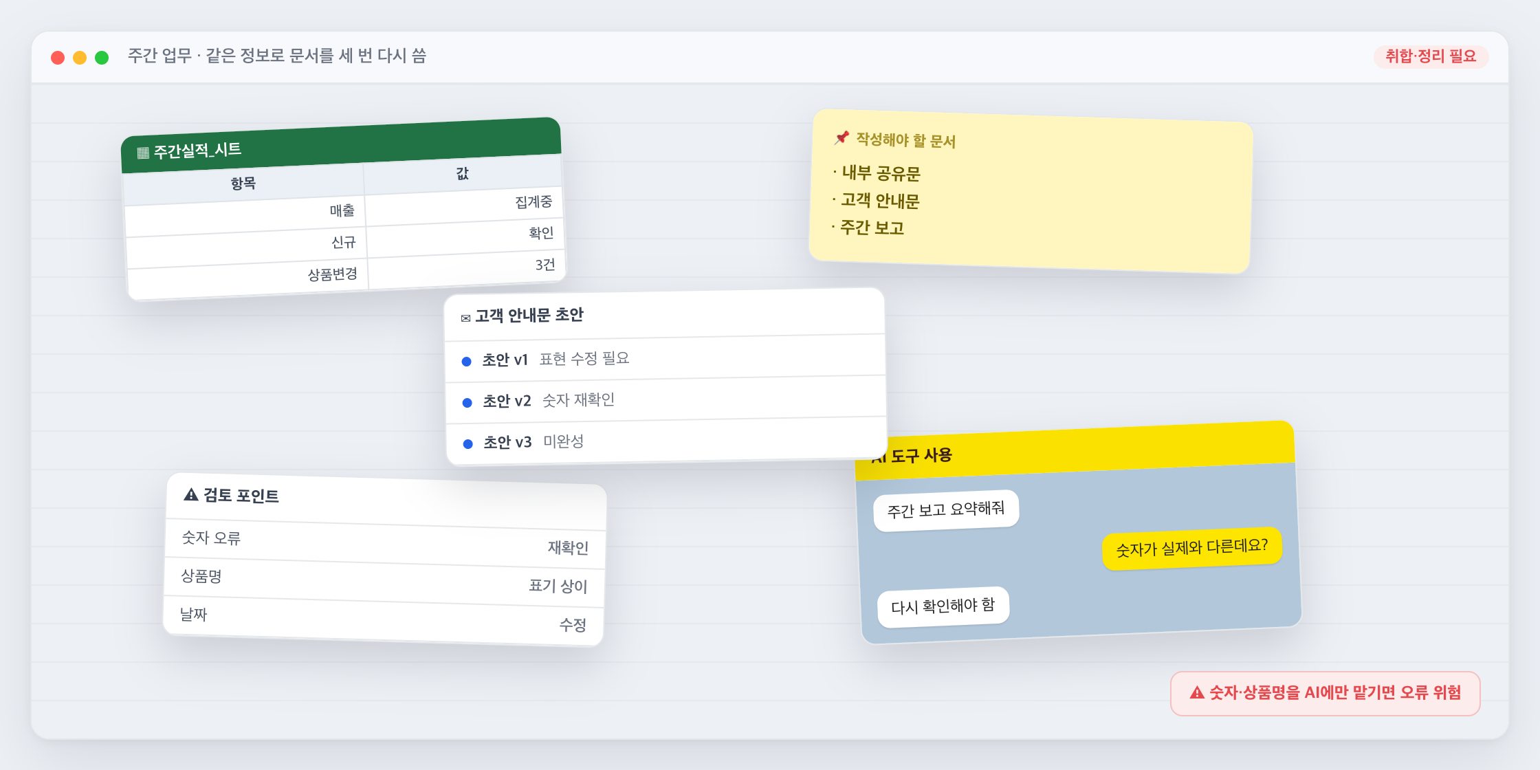 문서별 초안 수기 작성 화면